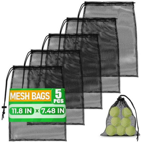 5 Pcs Small Mesh Bag Bulk, 11.8 x 7.48, Breathable Polyester (Black)