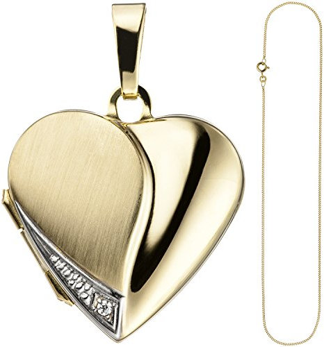 Jobo Damen-Medaillon Herz aus 8 Karat 333 Gold mit Zirkonia mit Kette 50 cm