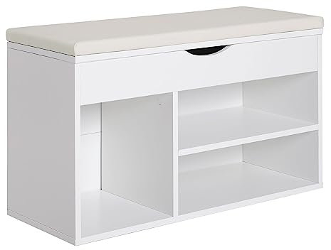 HOMCOM Banco Zapatero con Asiento Zapatero de Entrada Recibidor Moderno con Cajón Estantes Abiertos y 1 Cojín para Pasillo 80x30x47cm