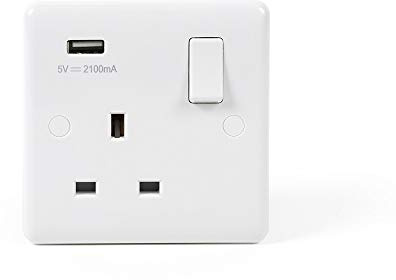 Lieber Silk White 1 Gang Single USB Plug Socket - Curved Edge