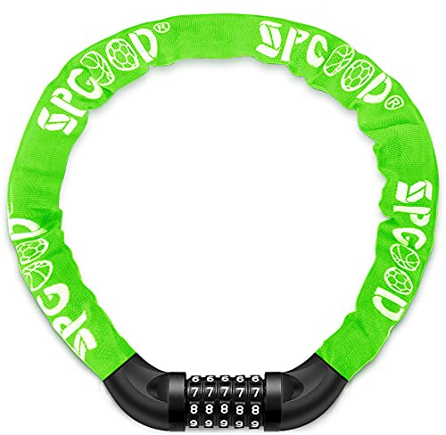 SPGOOD Chaîne Antivol Vélo à Code (14 Couleurs) Cadenas à Vélo avec 5 Chiffres Mot de Passe pour vélo, Moto, Porte, Portail(Vert)
