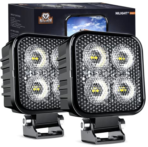 Nilight 2PCS 3Inch Led Pods Square 1500LM Built-in EMC Work Light 90 Degree Flood Beam Angle for Offroad Side Rear Back-Up Reverse Lamps for Tractor Truck Motorcycle Boat ATV UTV