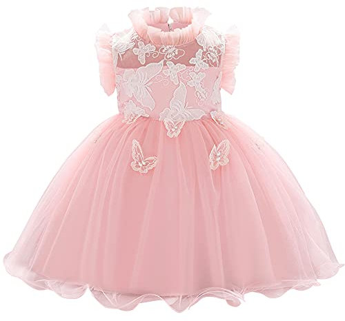 FYMNSI Robe de Baptême pour Bébé Fille, Anniversaire, Bowknot, Tulle, Tutu, Princesse, Mariage, Demoiselle d'Honneur, Fête, Été, 0-24 Mois, Papillon, Rose, 12-18 Mois