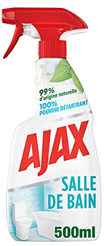 AJAX - Spray - Nettoyant Ménager Multi Surfaces Ajax Salle de Bain - 99% d'Origine Naturelle - Pouvoir Détartrant à 100% - 500ml