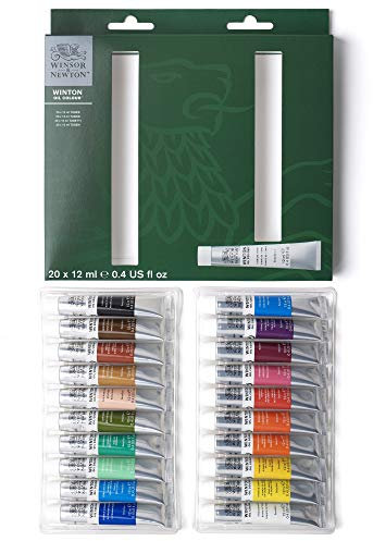 Winsor & Newton 1490702 Winton Ölfarbe, feine hochwertige Ölfarbe, gleichmäßige Konsistenz, Lichtbeständig, hohe Deckkraft, Reich an Farbpigmenten - Einsteigerset 20 Farben in 12ml Tuben