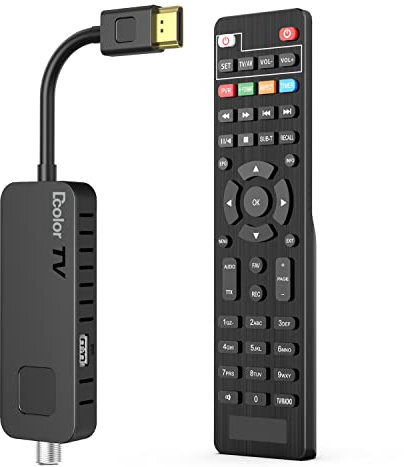 Dcolor DVB-S/S2 Sat Receiver - HDMI Full-HD 1080P Satelliten TV Stick [Versteckt hinter TV] - USB2.0 Media Player und PVR-Rekorder [2in1 Steuerelemente] [Astra Hotbird Vorinstallation]