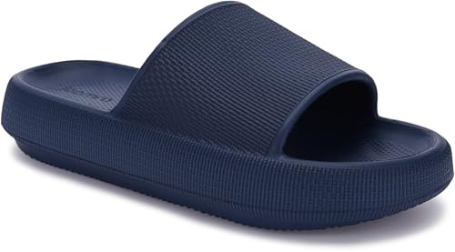 Joomra Pillow Slippers for Men Foam House Shower Unisex Bath Shower Home Women Sandals Cushion Spa Slides Sandles zapatillas para hombre Dark Blue 48-49