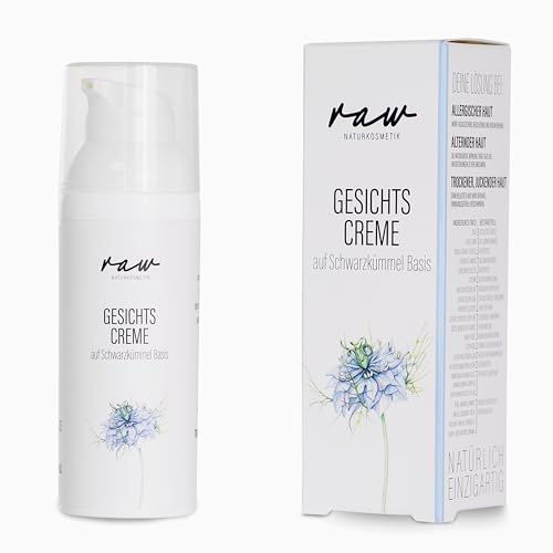 raw Kosmetik, Regenerierende Schwarzkümmel Gesichtscreme für empfindliche, sensible sowie trockene Haut, ideal bei Hautirritationen und Reizungen sowie alternder Haut