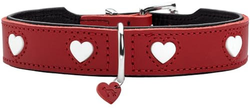 HUNTER Hundehalsband Love, Farbe: rot/schwarz, weiches, Robustes Rindsleder, einzeln eingenähte Herzen, handgefertigt, hoher, besonders anschmiegsam, Made in Germany, Größe 47