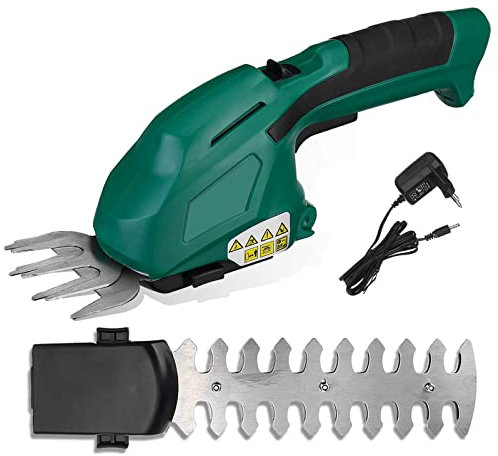 Tijera Cortacésped y Arreglasetos 2 en 1, Cortadora de Setos Eléctrica de Mano, Recortadora de Césped de 7.2 V con Batería Recargable Cargador, Cizalla de Césped Inalámbrica, para Jardín Césped