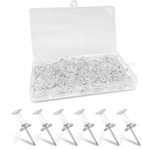 Avesteir 300 Stück Reißnägel Weiß, Reißzwecken Transparent, Reissnägel Weiss, Reisszwecken mit Plastikbox, Wiederverwendbare Push Pins, Stecknadeln Glasklar für Bulletin Board, Kork Boards, Wandkarten