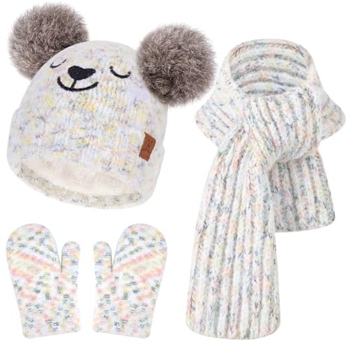 Bequemer Laden Bebes Niños Invierno Gorro Pompon Guantes Bufanda Conjunto Manoplas con Forro Polar Regalo Bebe para 0-4 Años Niña Niño