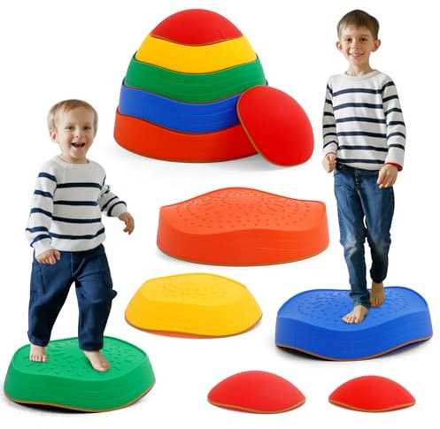 Kids Balance Stepping Stone 6PCS Non-Slip Stepping Stones Stackable Balance Blocks Toy Indoor Outdoor Play Equipment Balance Beam Game for Obstacle Course Sensory Play for Boys and Girls