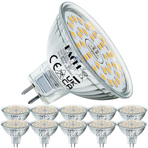 EACLL Ampoules LED GU5.3 Blanc Neutre, 6W Équivalent Halogène MR16 50W, Lot de 10, 4000K 485 Lumens Projecteur Sans Scintillement, Large Faisceau 120° Spot, Non Dimmable AC/DC 12V Lampe à Réflecteur