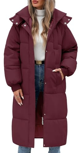 Vancavoo Giubbotto Donna Invernale Lungo Piumino Cappotto Trapuntato Imbottita in Caldo Giacca Parka Casual Outdoor Cappotti con Cappuccio,Fucsia,L