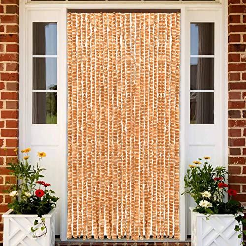 LAPOOH Insektsskyddsgardin, fluggardin, flugskyddsdörr, balkongdörr flugskärm, skärmsdörr, ockra och vit 100 x 220 cm chenille