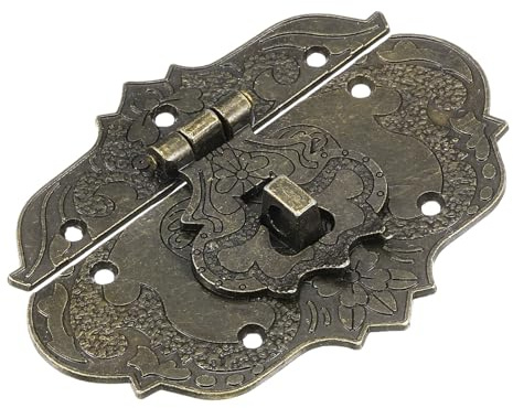QUARKZMAN Cerrojo Antiguo, 85 x 65mm Decorativo Retro Palanca Pestillo Zinc Aleación Cerradura para Joyería Caja Maleta Herramientas Caja Madera Estuche, Bronce
