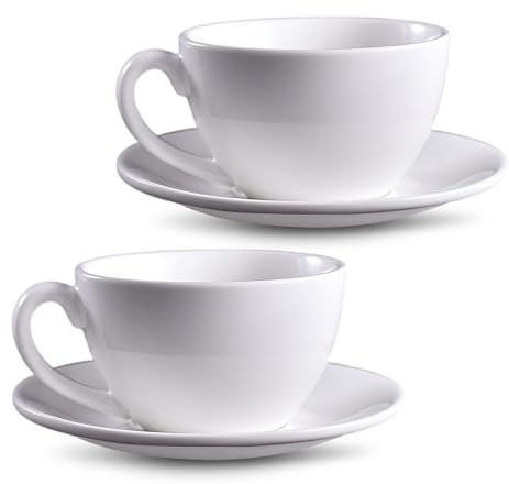 MIATTCLD Tableware 2 Pcs Cappuccino Cup & Saucer Set - Porcelain Espresso Coffee Cup for Latte, and Tea- 240ml - White