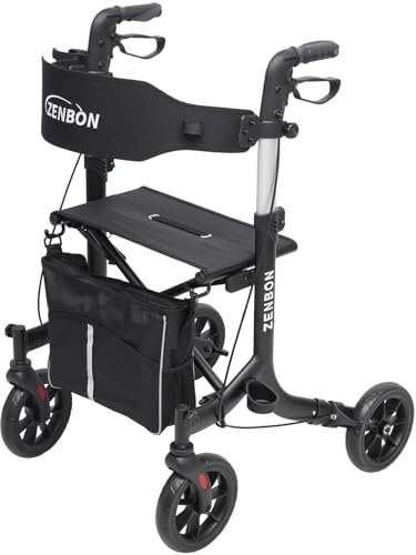 Deambulatore in Alluminio Ultraleggero con 4 Ruote: Rollator Stretto per la Casa, Deambulatore con Seduta Pieghevole per Anziani - Rollator da Viaggio con Maniglia Regolabile in Altezza (Nero)