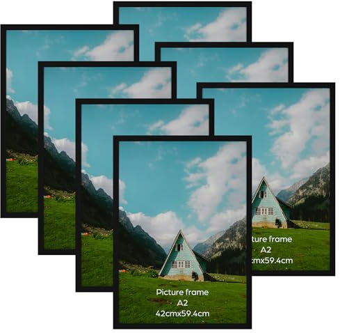 Giftgarden Lot de 7 Cadre A2 Noir en Aluminium, Cadres Photo A2(42 x 59,4), Pour Encadrer Photos, Affiches, Puzzles - Suspendu ou Posé Verticalement