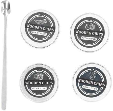 RiToEasysports Chips de Tabac en Bois, 4 Saveurs Fumeurs Naturellement Fumages de Bois Fumeurs Cocktails, y Compris la Noix, Le Chêne, la Pêche, Les Pommes Bois pour Les Boissons et Les
