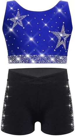 JEATHA Ensemble De Sport Enfant Fille Survêtement De Sport Fitness Jogging Débardeur Et Short Tenue Gymnastique Danse Bleu Noir 9-10 ans