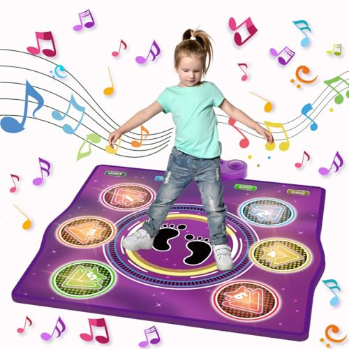 WuZhuangYuan Tappeto da Ballo Musicale elettronico aggiornato con 6 Tasti Luminosi, 6 modalità di Gioco, Supporta Musica da Cellulare, Ideale per Bambini 3-12 Anni, Compleanni