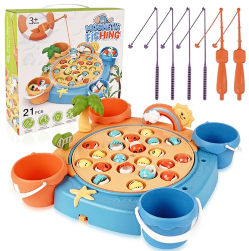 BatdTech Juegos de Mesa de Pesca para niños Juego de Pesca Musical: 21 Peces, 6 rutas de Pesca, Regalo de cumpleaños para niñas de 3, 4, 5 y 6 años