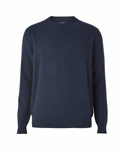 THE SAVILE ROW COMPANY LONDON Men's Merino Wool Cashmere Blend Crew Neck Jumper - Navy Blue - Large