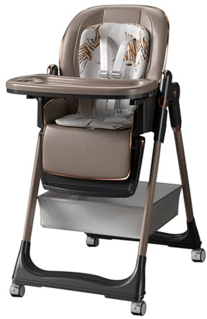 MoLi Cuero PU Trona Bebe, Trona Bebe Bandeja Extraíble de Doble Capa, Regulable Tronas Plegable, Tronas Asiento (8122 Khaki)