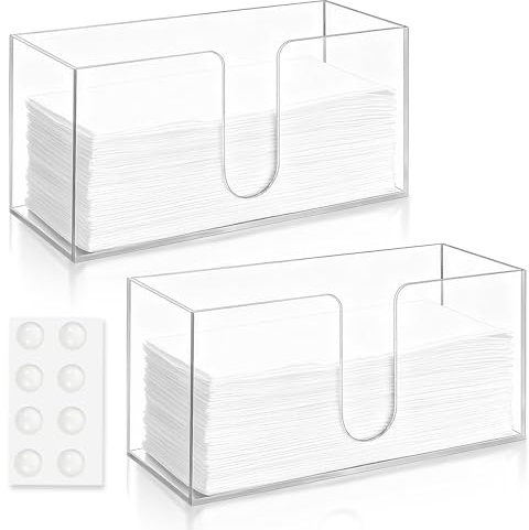 2 Pack Acrylic Paper Towel Holder, 10.8 Inch Transparent Folded Napkin Holder Dispenser for Countertop, Bathroom, Kitchen, Restaurant - Z-fold, C-fold or Multi Fold