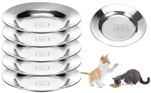 6 Pezzi Ciotole per Gatti in Acciaio Inossidabil, Ciotola per Gatti 6.3 Pollici, Ciotola Piatta Gattis, Allevia l'affaticamento dei Baffi del Gatto, Ciotolas Gatto per Gattis e Cani di Piccola Taglia