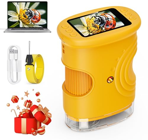 Microscope Numérique pour Enfants, YYCT écran 2 Pouces HD 1080P Microscope Enfant, 1000X Rechargeable Microscope pour scientifiques en extérieur, à partir de 3 Ans (Orange)