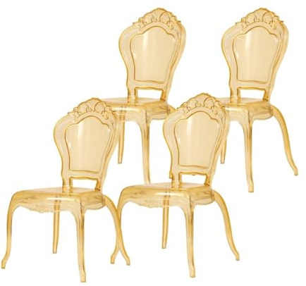 Biscottini Juego de 4 sillas de policarbonato – Silla de cocina o salón 53 x 50 x 97,5 cm – Sillones barrocos para comedor o dormitorio – Sillón de plástico de exterior moderno para ceremonias