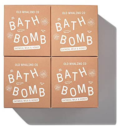 Old Whaling Co Oatmeal Milk and Honey Bath Bomb – Set of 4 – Handmade Bath Soak with Epsom Salts – Cleansing, Soothing and Moisturizing Fizz – Sweet Almond and Vanilla Scent, 8 oz