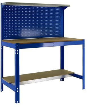 Simonrack Werkbank 600 kg Belastbarkeit, 144,5x121x61 cm, Große Arbeitsfläche Arbeitsfläche, Arbeitstisch, Holz-Arbeitsplatte, Blau/Holz - BT3