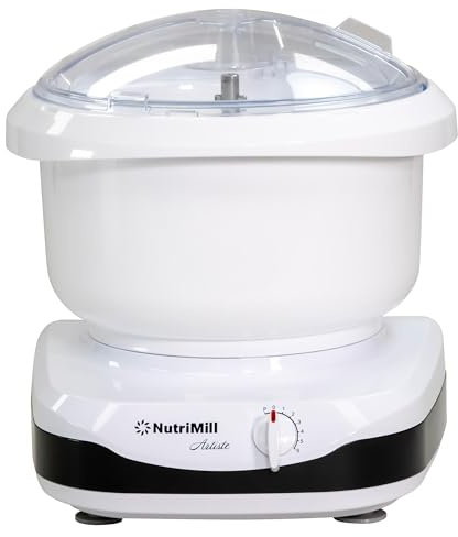 NutriMill Artiste Kitchen Electric Stand Mixer 500 Watt 6.5 Quart Bowl with Dough Hook & Wire Whips (Black Trim)