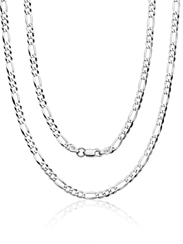 Aka Gioielli - Collana Uomo Donna in Argento Sterling 925 Rodiato - Catena Maglia Figaro Piatta 4.4 mm - lunga 65 cm