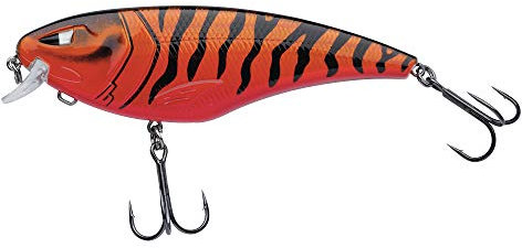Berkley Zilla Flanker Hechtköder – schwimmender, flachlaufender Wobbler mit Fusion 19 Drillingshaken – bleifrei, Red Tiger