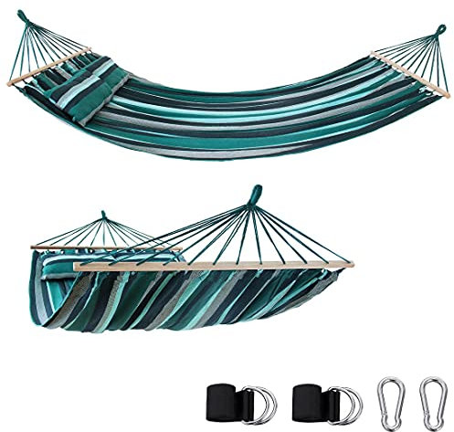 yourGEAR Kauai - XXL Hängematte 240x160 cm mit Kissen | Hohe Belastbarkeit 300 kg | Smaragd oder Aqua | Baumwolle | Stabhängematte ideal für 2 Personen |TÜV geprüft | inkl. Befestigungsset