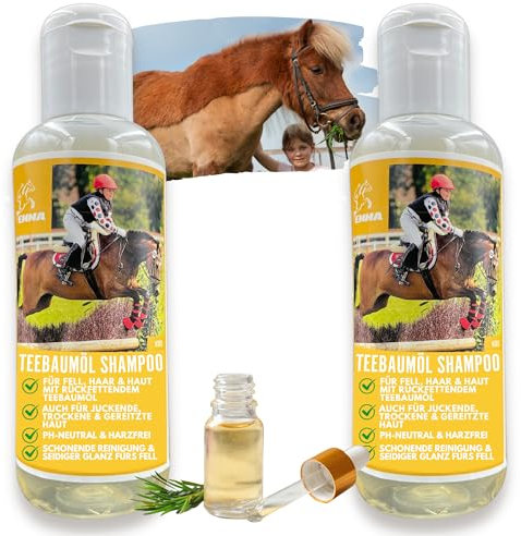 Tea Tree Shampoo Pferdeshampoo mit Tea Tree Oil 2x0,25l I Anti Schuppen Shampoo ph neutral I Teebaumöl Shampoo glänzendes Fell Hundeshampoo gegen Juckreiz für trockene irritierte Haut I Katzenshampoo