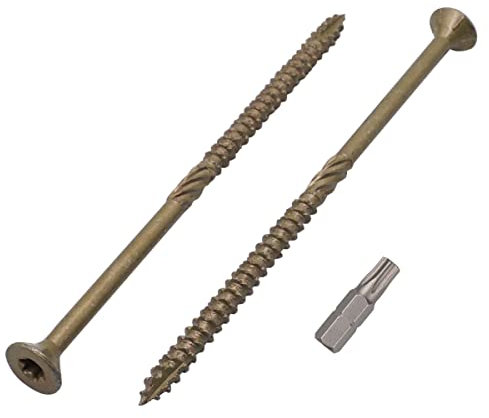 Marcopol (Pack of 20 pcs) Green Anti-corrosion Finish 6.0 x 120 mm Timber Decking Screws, Wood Screws, Torx Head, Type 17, Countersunk Head, Exterior Screw (20, 6.0 x 120 mm)