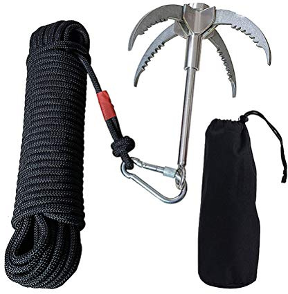 Ghzste Gancho de agarre con cuerda, mosquetón con gancho de anclaje de cuerda de nailon plegable de acero inoxidable mosquetón para escalada al aire , senderismo, 880 libras