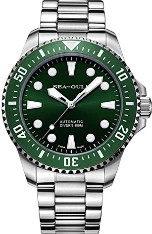 Seagull Watch Men's Fashion Automatic Mechanical Watch 100m Waterproof Diving Watch Sapphire Crystal Business Wristwatch (Green)