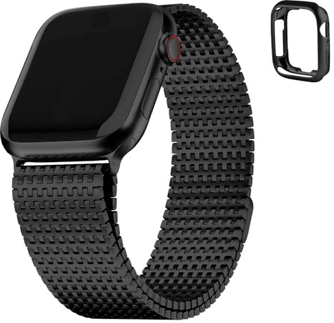 Fullmosa Bracelet Compatible avec Apple Watch 44mm 45mm 42mm, Bracelet de Remplacement en Acier Inoxydable pour iWatch SE2 SE Series 9 8 7 6 5 4 3 2 1, Noir
