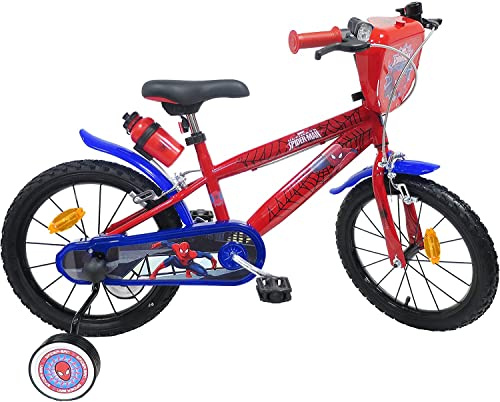 Kubbinga Unisex barn Biciletta Per Bambini Pollici 16 tums Spiderman barncykel 4–6 år med sidostabilisatorer, röd och blå