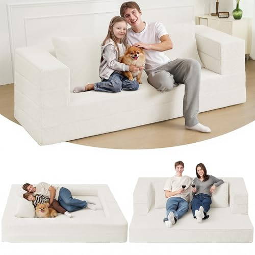 Cansunna Futon Sofa Bed with Pillow, 3-in-1 Sleeper Sofa Bed with Removable Cover, Convertible Floor Sofa Bed, No Assembly Boneless Couch for Living Room, Bedroom