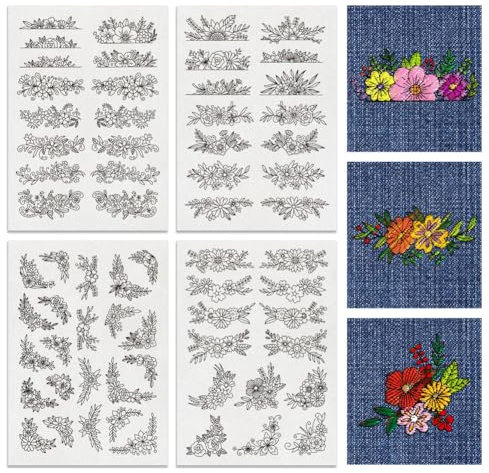 BENECREAT 65pcs Broderie Soluble dans l'eau, Transfert de Motifs de Fleurs 29.7x21cm, Stabilisateur Soluble dans l'eau pour Bâtons de Broderie et Motifs de Broderie au Point