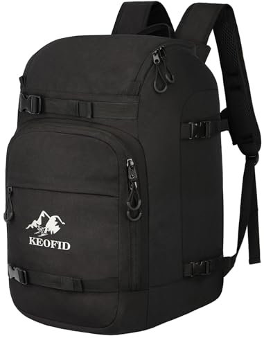 KEOFID Skatetasche, Rucksack, Skischuhtasche, wasserdicht, 50 l, Skitasche, Reiserucksack für Skihelm, Snowboard und Zubehör (schwarz)