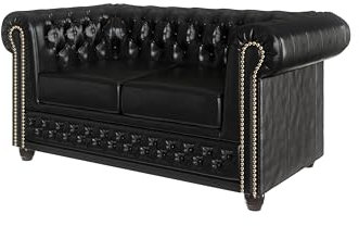 S-Style Möbel George Sofa 2-Sitzer Chesterfield-Sofa für Wohnzimmer Lounge Couch Aus Veganem Leder Möbel Freistehende Polster Sofas & Couches Couchgarnitur Schwarz 148 x 86 x 72 cm